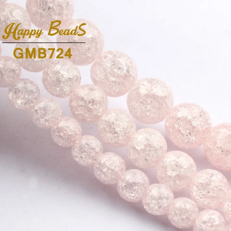 Light Pink Cracked Crystal Beads Round Loose Spacer Bead For Making Jewelry DIY Fashion Bracelet Necklace 15''Strand 6/8/10mm |