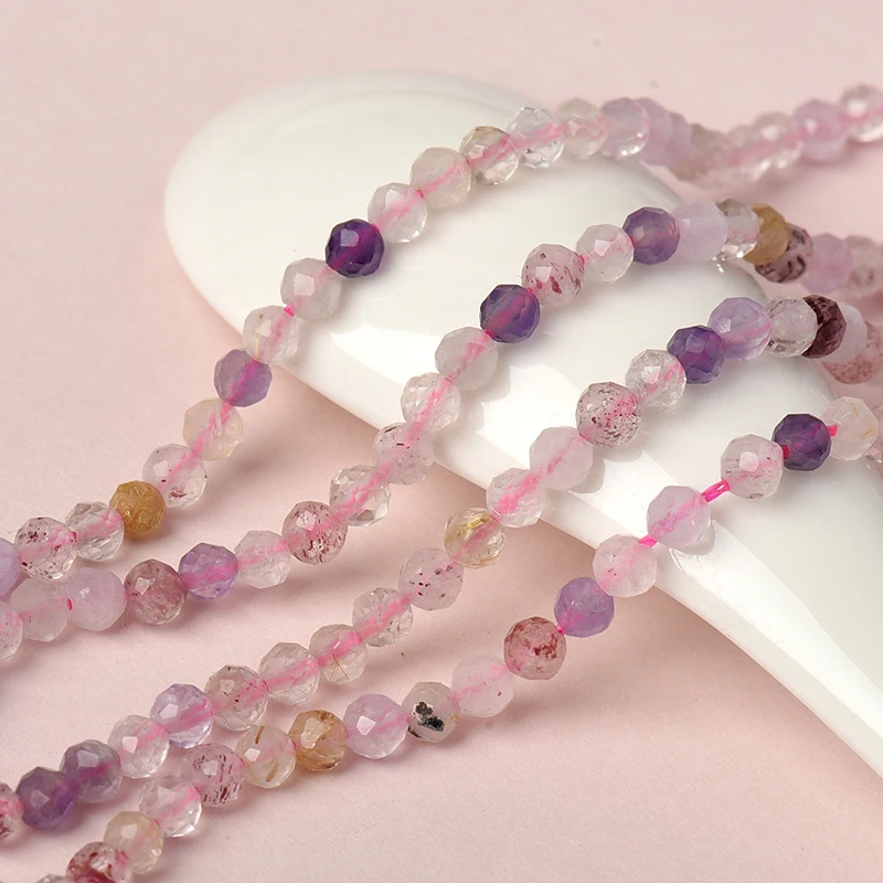 Wholesale Faceted 3-2mm Super Seven-color Crystal Quartz Stone Fit Bracelets Loose Beads 15inch For Pretty Girls Female H555 | Украшения и
