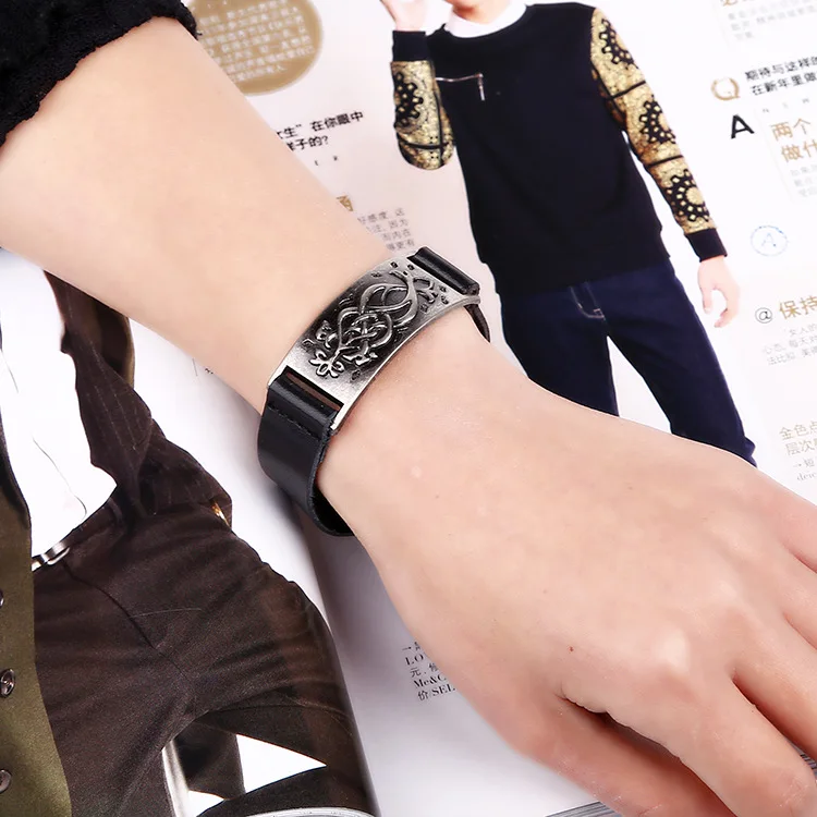 Панк браслеты из натуральной кожи для мужчин Мода Шарм стиль сплав аксессуары