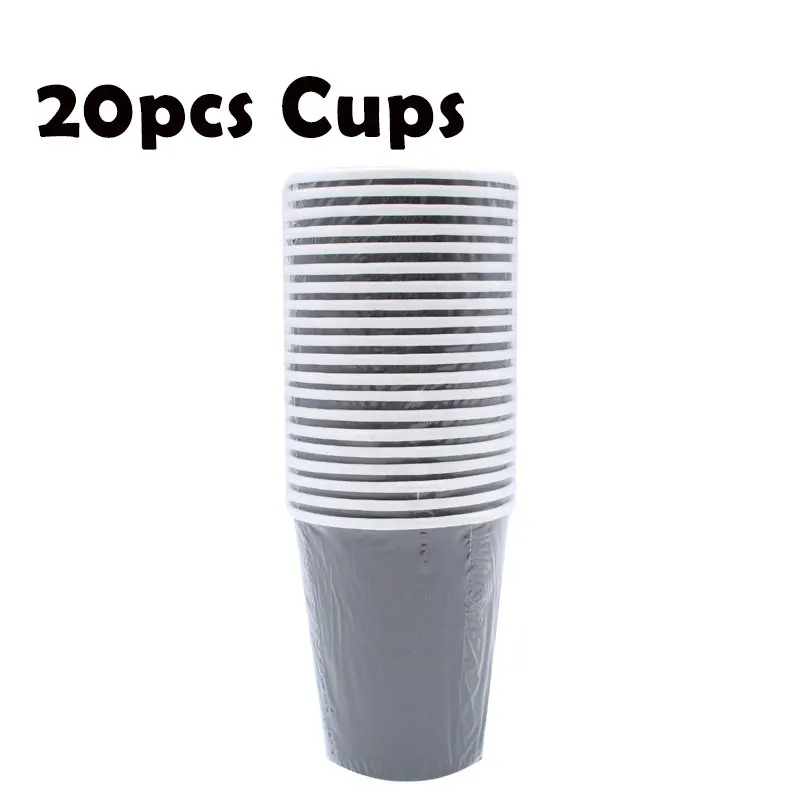 Cups-20pcs 65 шт Свадебные украшения для дня рождения, черные одноразовые столовые приборы, тарелки, бумажные трубочки, принадлежности для вечеринки, сувениры для детского душа - Цвет: Cups-20pcs