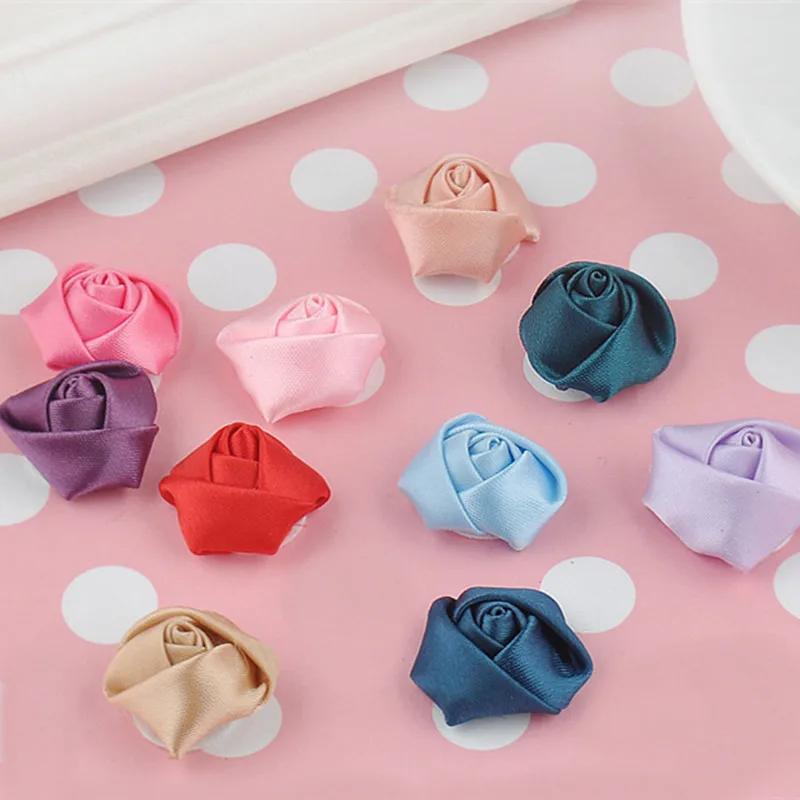 

20MM MIX COLOR satin rolled rosette rose handmade flower for hair ornaments,garments DIY accessory (100 pcs/lot ) fc009