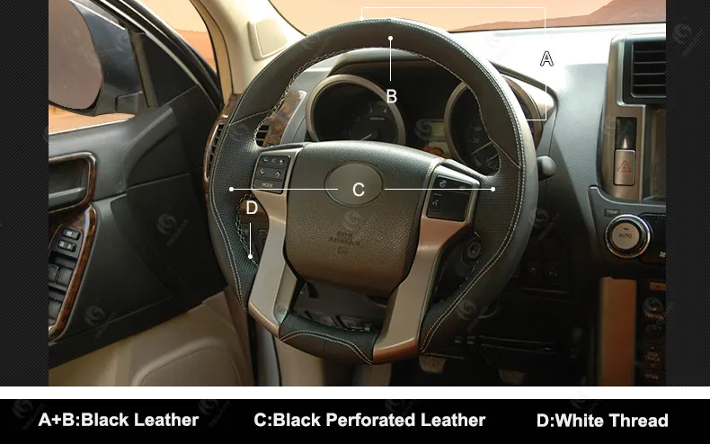 Черный кожаный чехол руль для Toyota Land Cruiser Prado 2010- Tundra 2013- Tacoma 2011- 4runner 2010
