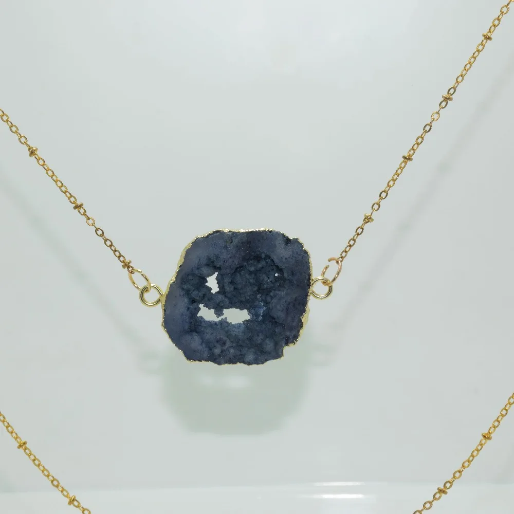Модные ювелирные изделия Raw cluster crystal geode druzy кварцевый кулон ожерелье 2 петли