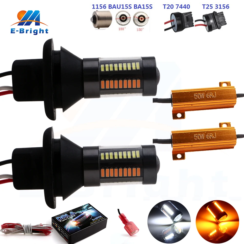 2 шт. Canbus Белый Янтарный переключатель PY21W BAU15S P21W BA15S 3156 T20 7440 Led DRL указатель