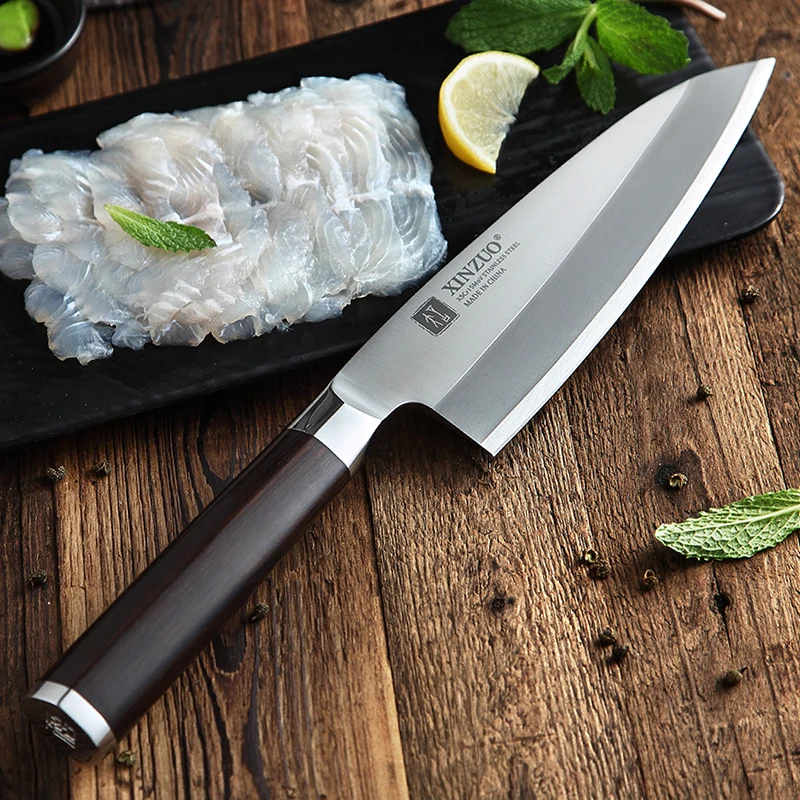XINZUO 180 мм Gyuto нож X5Cr15MoV из нержавеющей стали в японском стиле Deba Филейный нож с рыбьей головкой кухонные ножи с черной ручкой