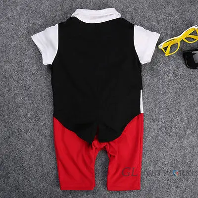 Hot Newborn Baby Boy Clothes Summer Short Sleeve Gentleman Bow Ties Cute Rompers Outfits |