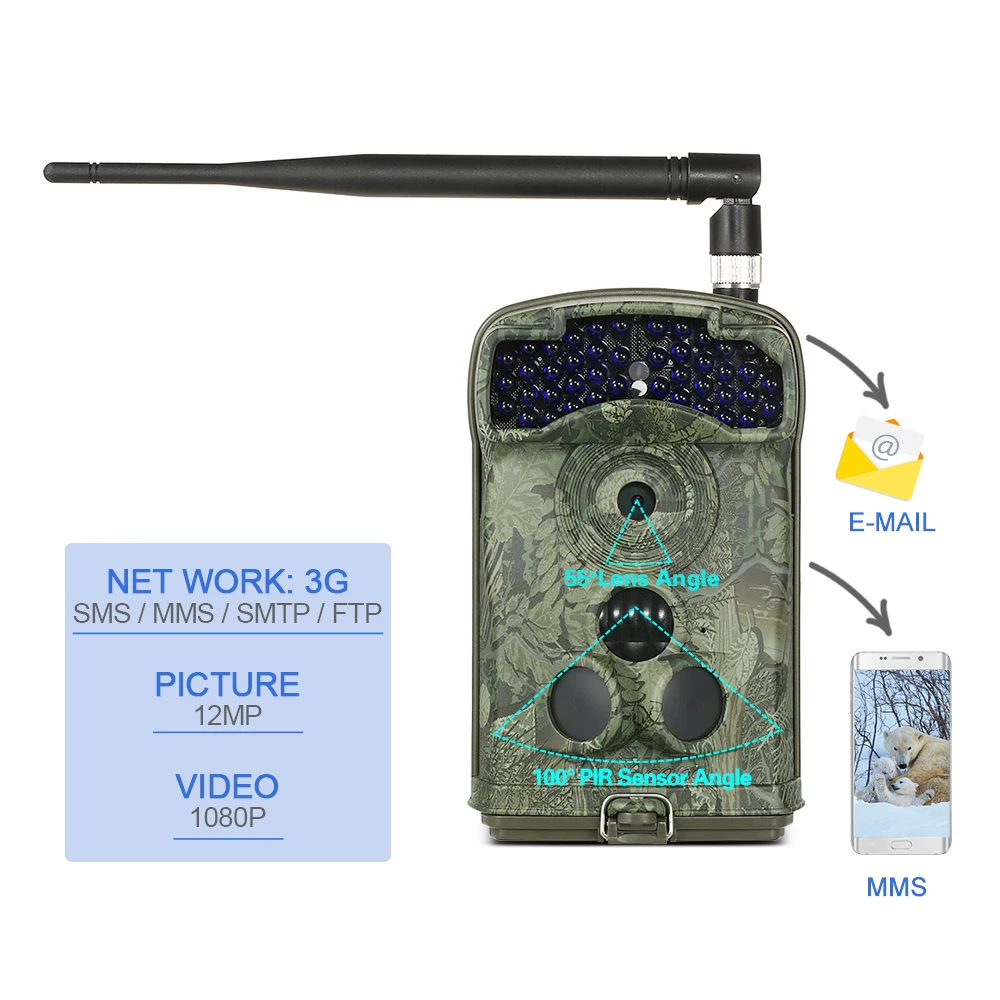 IP66 водонепроницаемая охотничья камера 12MP 1080P SMS/MMS 3G Trail для активного отдыха на
