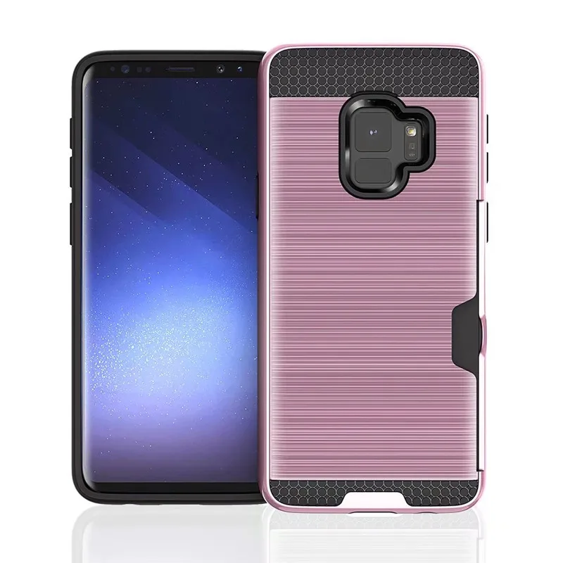 For Samsung Galaxy S7 Edge S9 S8 Plus A7 2017 Note8 S6 Case Brushed Skin Card Slots Holder Hard Armor Shock proof Rubber Cover |