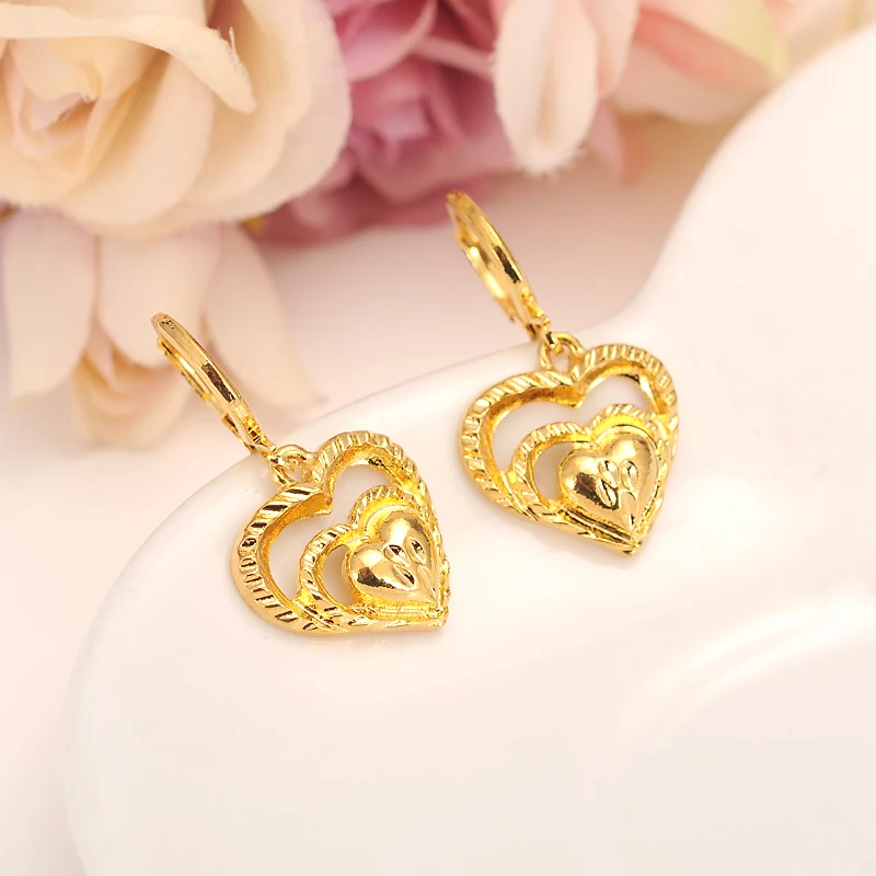 

2 pairs love heart drop earring Ethiopian/Nigeria/Kenya /Ghana Gold color Dubai african Arab Middle Eastern Jewelry Mom Gifts