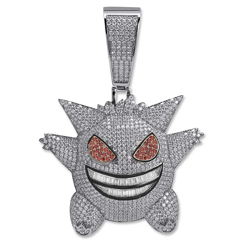 Супер большая подвеска Gengar Iced Out, мужское ожерелье с 12 мм кубинской цепочкой в стиле хип-хоп, персонализированные золотые серебряные подвески, ювелирные изделия - Окраска металла: P19030020-S