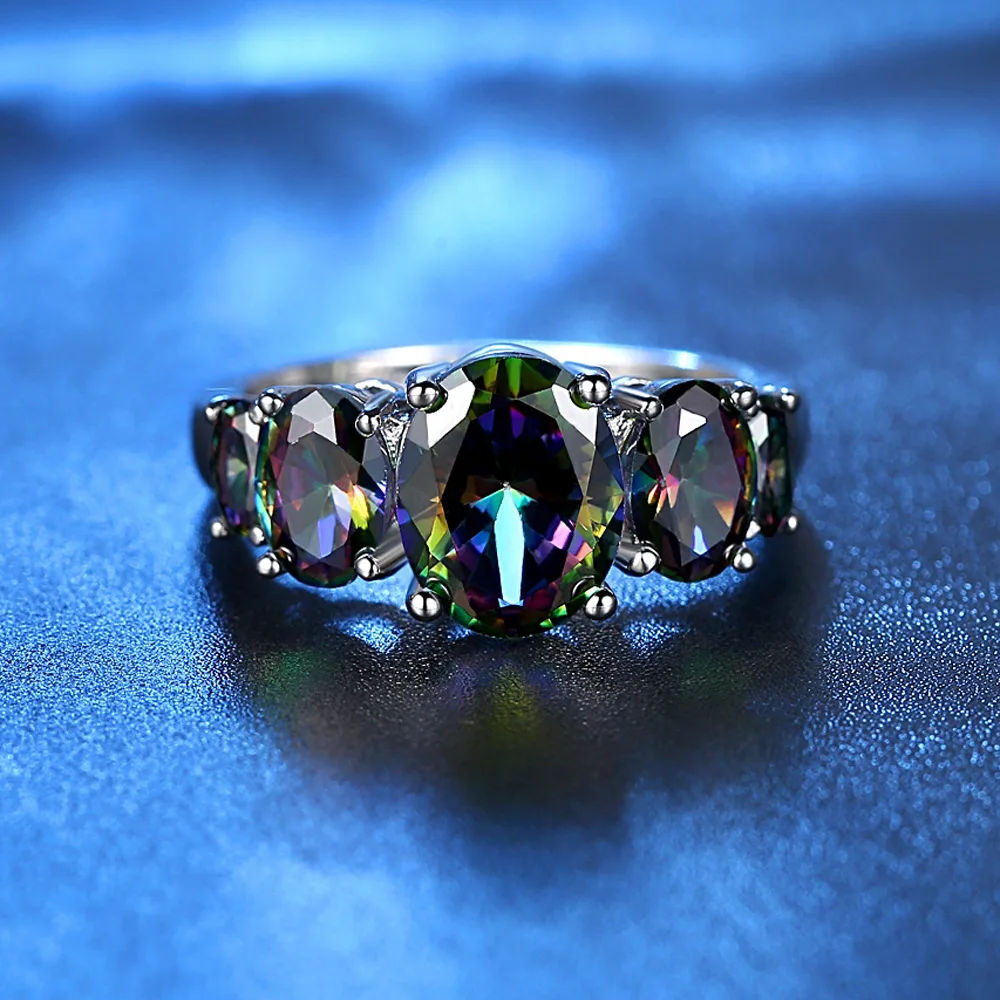 Silver Plated Colourful Band Ring 5 Stones Forever Brilliant Round Wedding for Women | Украшения и аксессуары