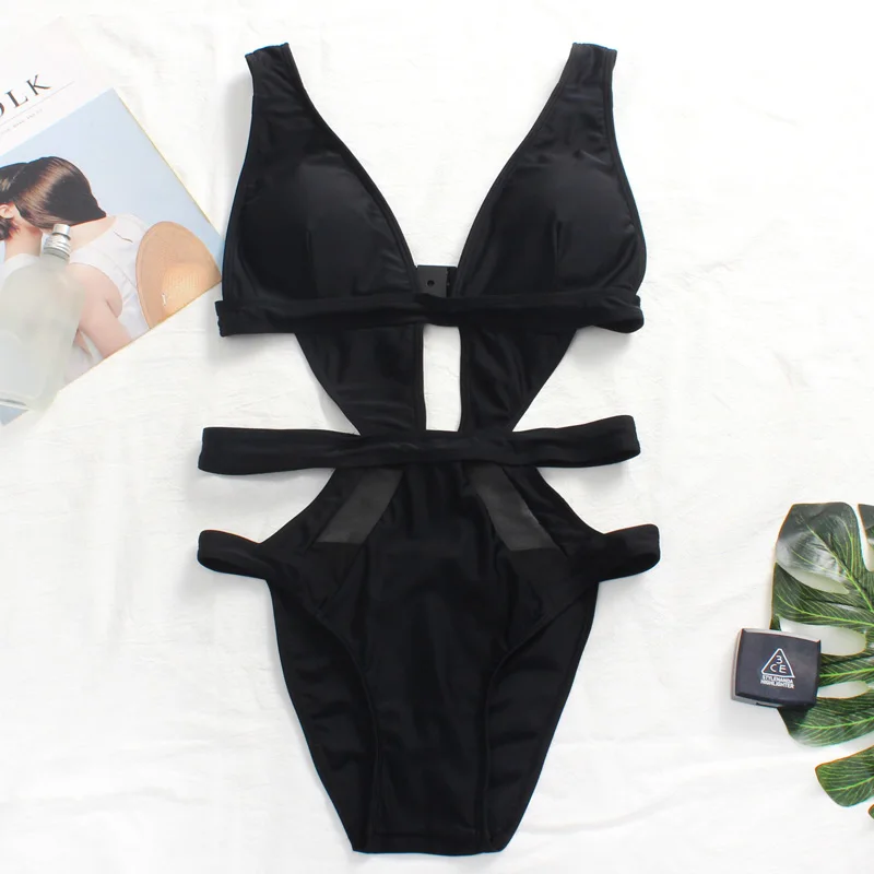 New Sexy Brazilian One Pieces Women Hollow Bandage Deep-V Swimwear Slender Ladies Swimsuit Beach Wear Biquini Bathing Suits | Спорт и
