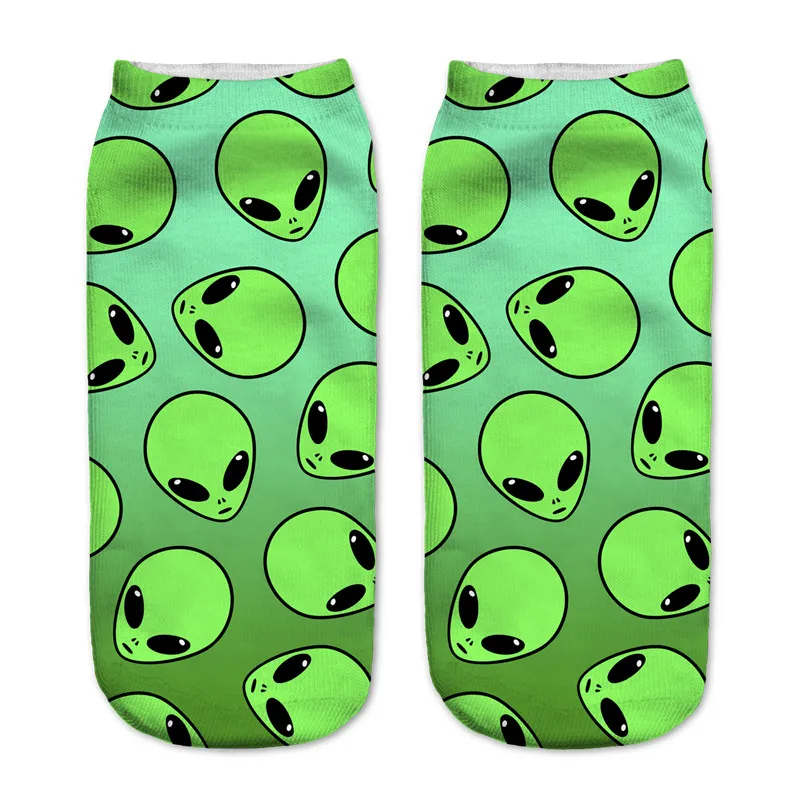 

socks women low cut animals 3D printed Alien green funny new chaussette femme harajuku ankle socks calzini