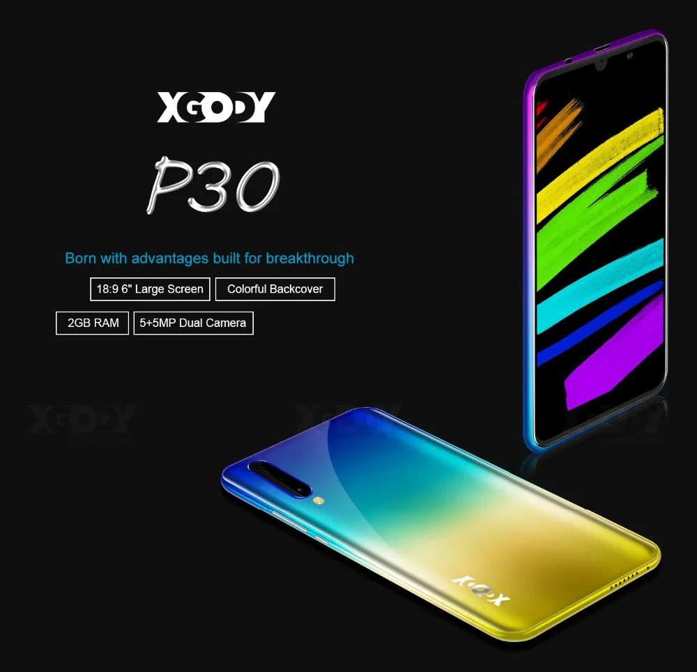 Мобильный телефон Xgody P30, Android 9,0, 5,99 дюймов, 2 Гб ОЗУ, 16 Гб ПЗУ, четырехъядерный процессор MT6580M, двойная камера, 3g, смартфон celular