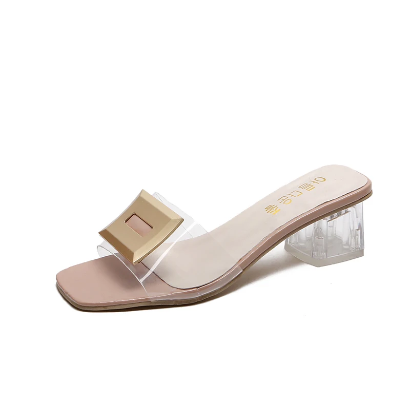 Летние прозрачные тапочки Шлёпанцы шлепанцы женская обувь с металлической