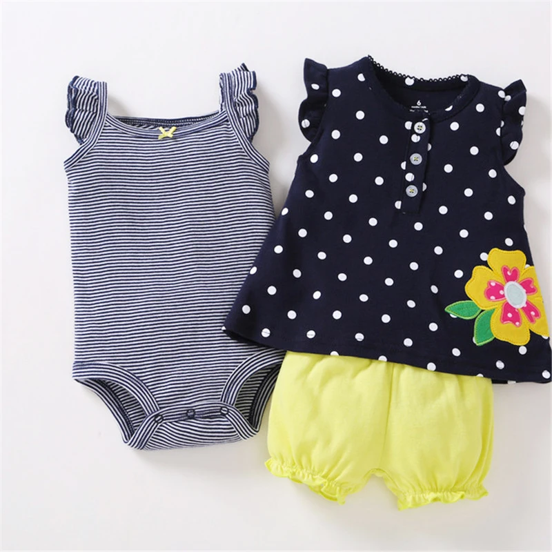 

Spring Summer Baby girl clothes set kids bebes clothing summer set Flower Stripe Cartoon baby romper style Sets bodysuit