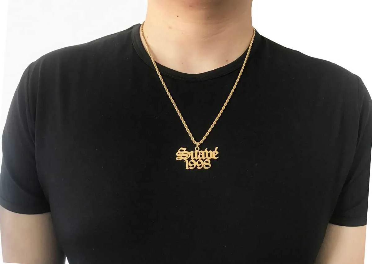 Custom Name Necklace for Men Personalized Stainless Steel Gold Hip Hop Old English Design Statement  Jewelry