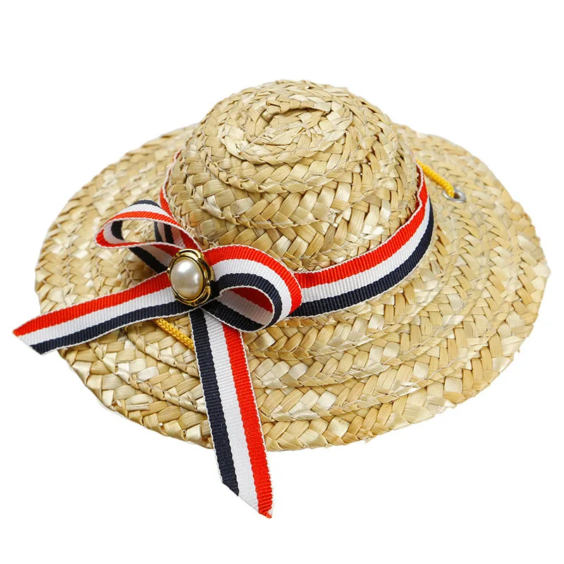 Red White Blue Соломенные шляпы для собак, летняя шапка для собак, Гавайский стиль, сомбреро, кошачьи шапки, аксессуары в виде животных S/M/L - Color: Red White Blue