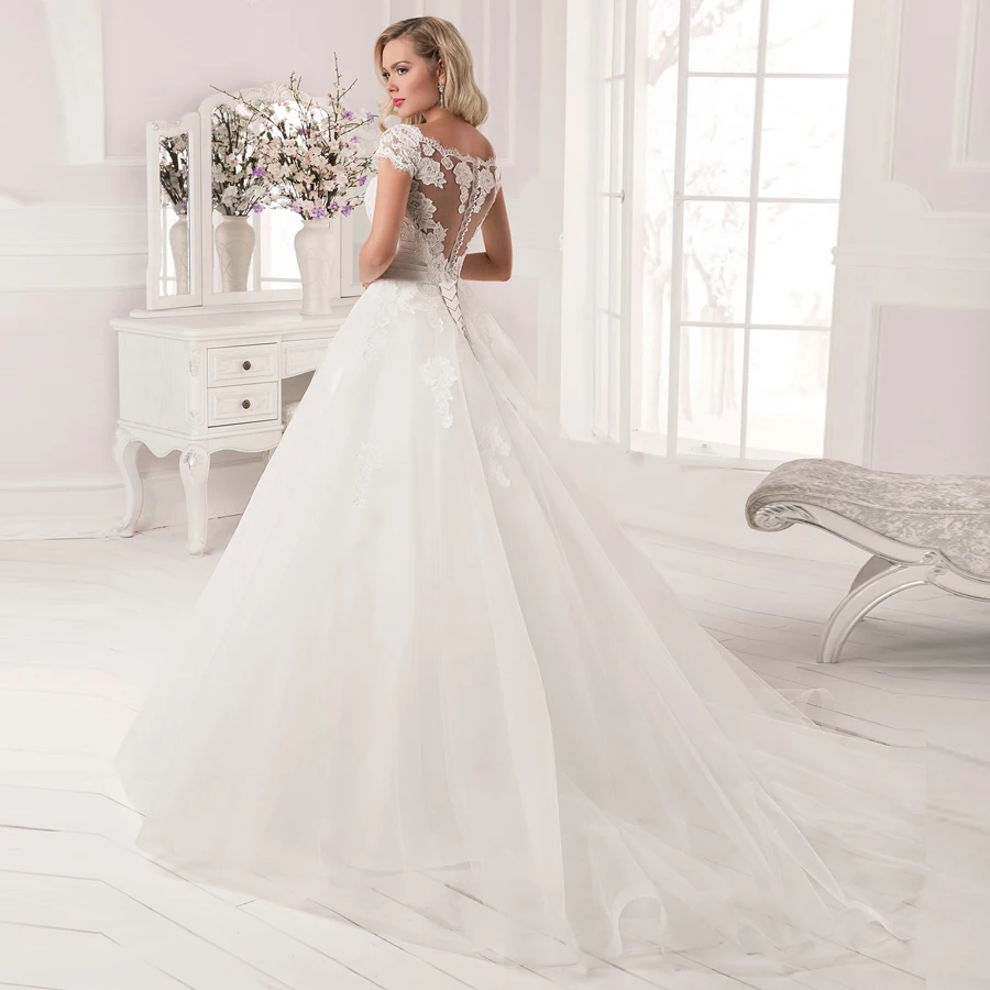 Очаровательные свадебные платья с короткими рукавами Robe De Mariage Кружевное бальное