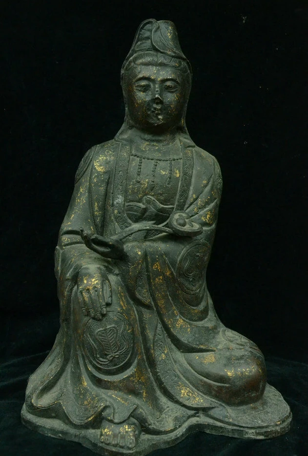 

Antique Chinese Buddhism Iron Gilt Kwan-yin Guan Yin Ruyi Avalokitesvara Statue