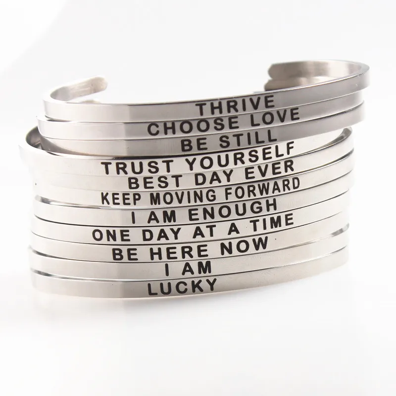 

ANYTHING IS POSSIBLE Stainless Steel Open Cuff Bracelet Bangle Engraved Mantra Bracelet Bangle Mother's Day Gift