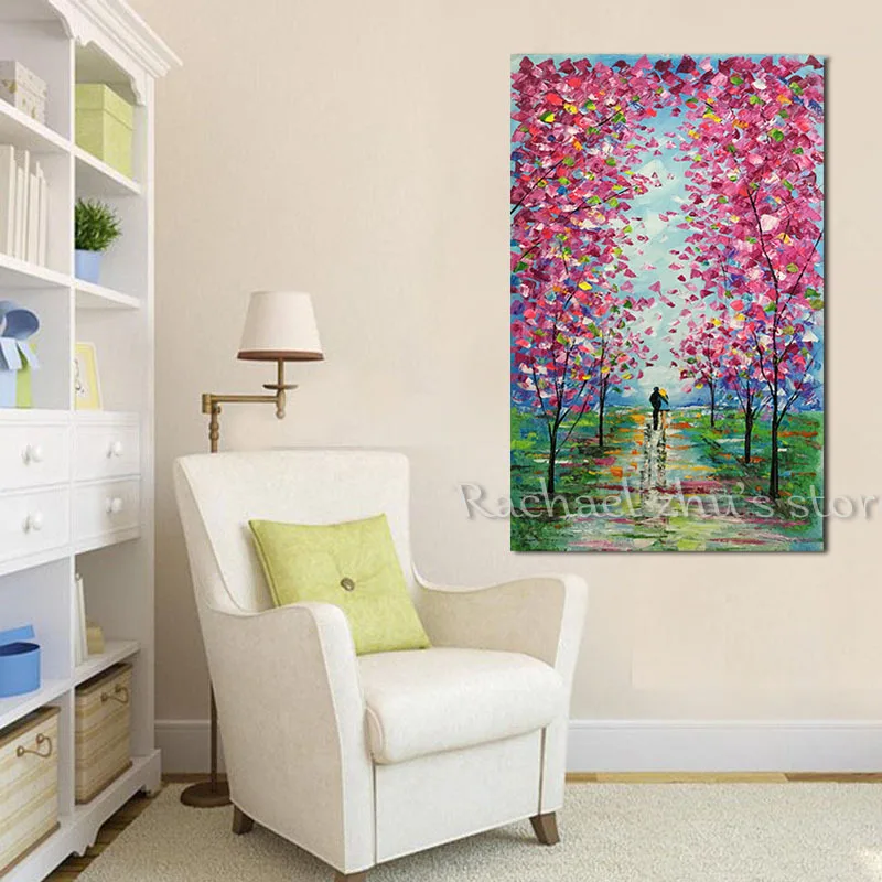 Ручная роспись любовный пары прогулки в лесу картина маслом фиолетовый лес Холст