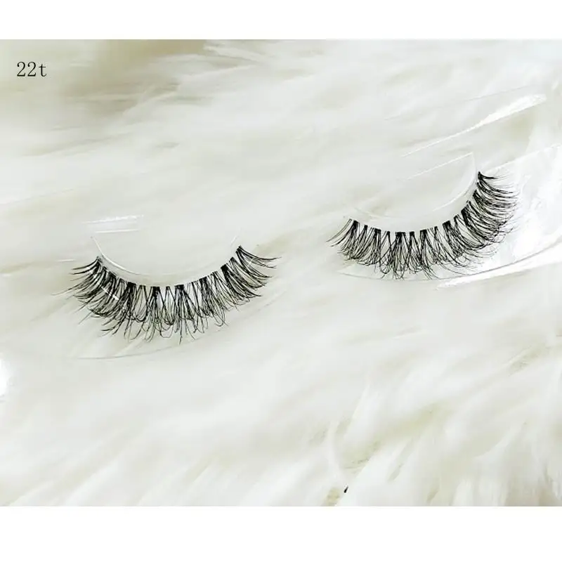 Transparent stem Mink Hair Eyelashes reusable Natural 3D Mink Messy Popular short False Eyelash Full Strip Eyelashes Extension - Color: Brushed Chrome