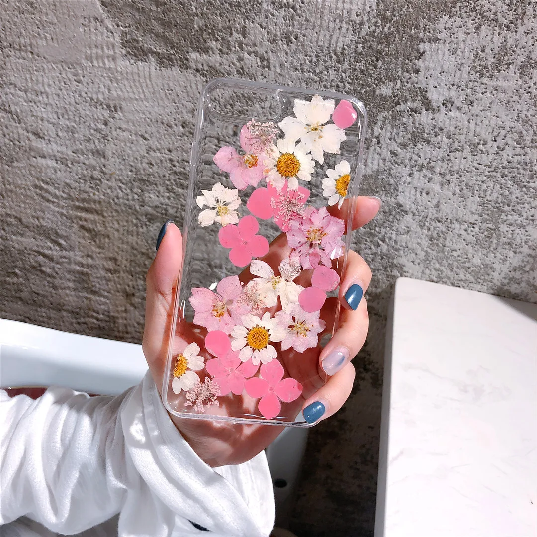 Dried Real Flower Phone Cases For iphone 6 6s plus 7 8 Plus X Transparent Soft TPU Case Back Cover |