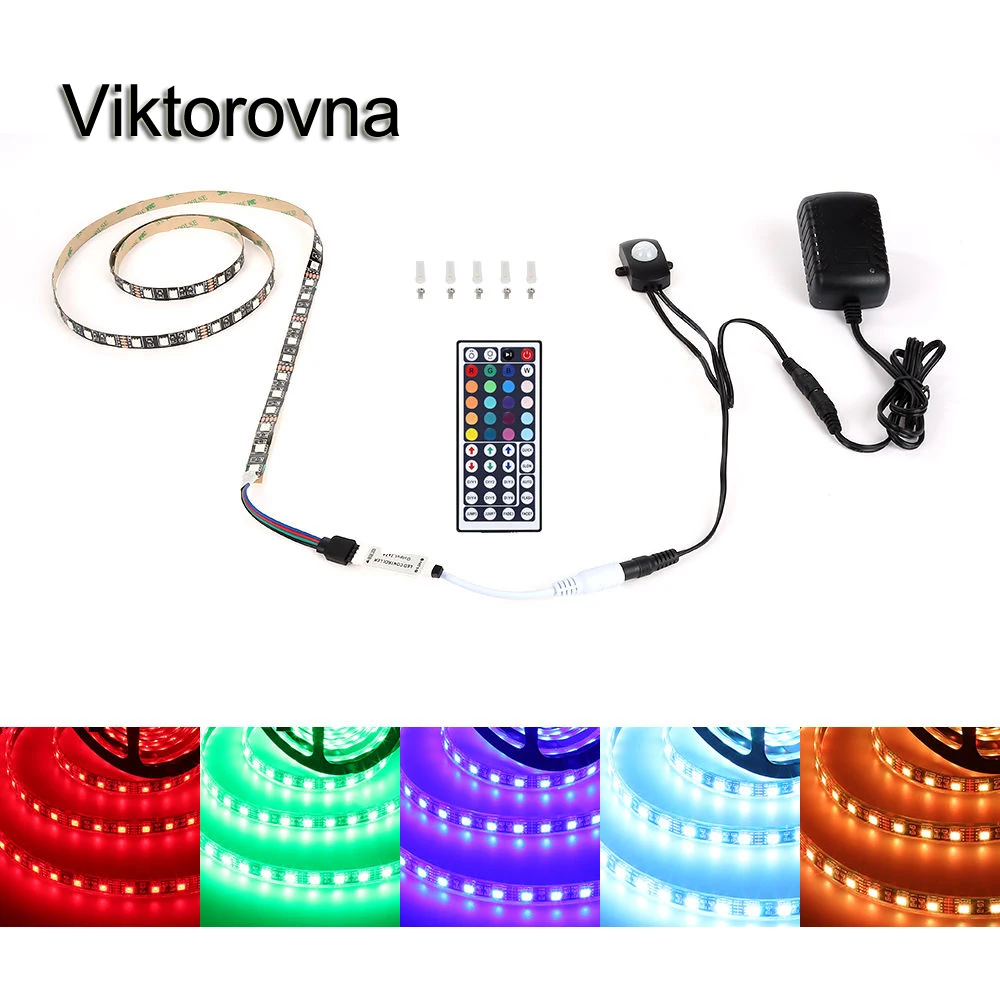 Комплект светодиодных лампочек для кровати RGB PIR датчик движения Светодиодная