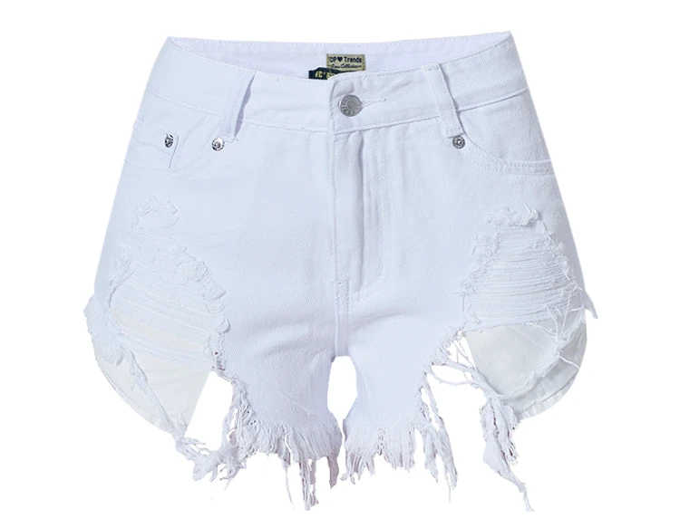 

New women's sell lots of pure white tall waist cultivate morality torn irregular pocket bull-puncher knickers wet hole