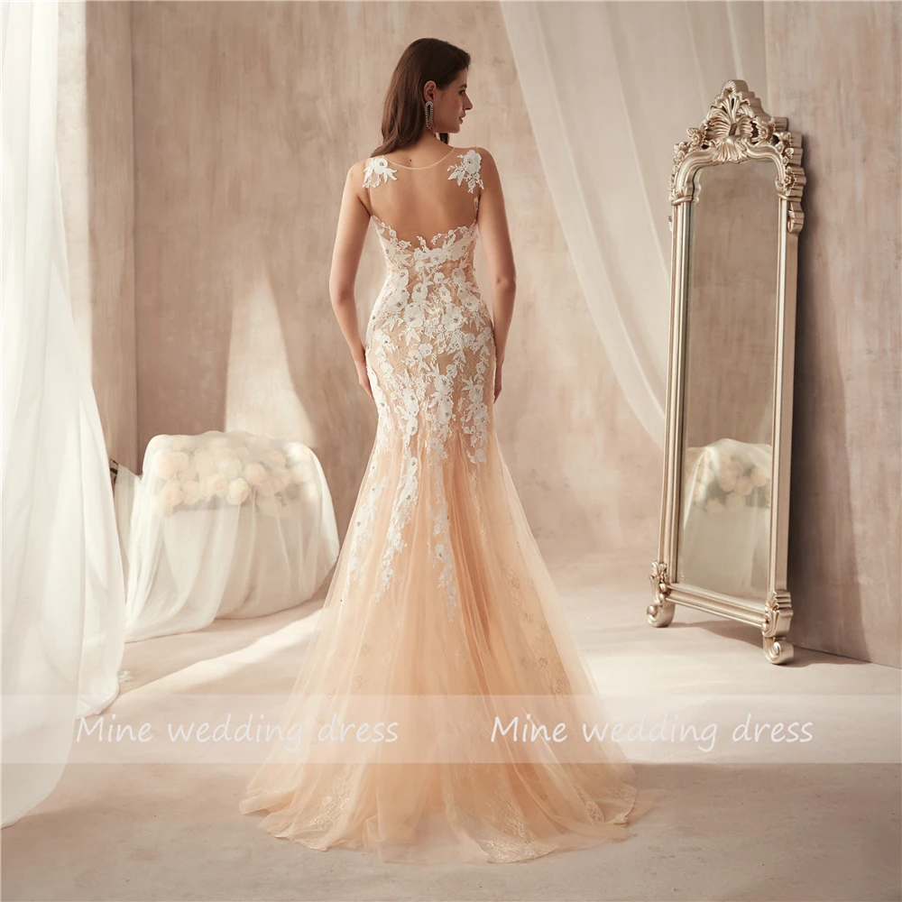 Великолепный Тюль & Lace Bateau Neck прозрачные облегающее платье Кружевные Аппликации