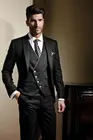 Мужской черный смокинг на одной пуговице, пиджак, брюки, галстук, жилет, костюмы для свадебного ужина