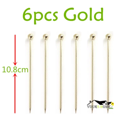 6pcs Gold 6 шт 10,7 см-11 см шпажка для коктейля Нержавеющая сталь Фруктовые палочки Барные инструменты напиток Шпажки Палочки для мартини вечерние свадебные 3 цвета - Цвет: 6pcs Gold