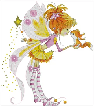 

small cotton 14ct counted cross stitch patterns kits fairy yellow blue skirt girl cartoon series room decoration for kids