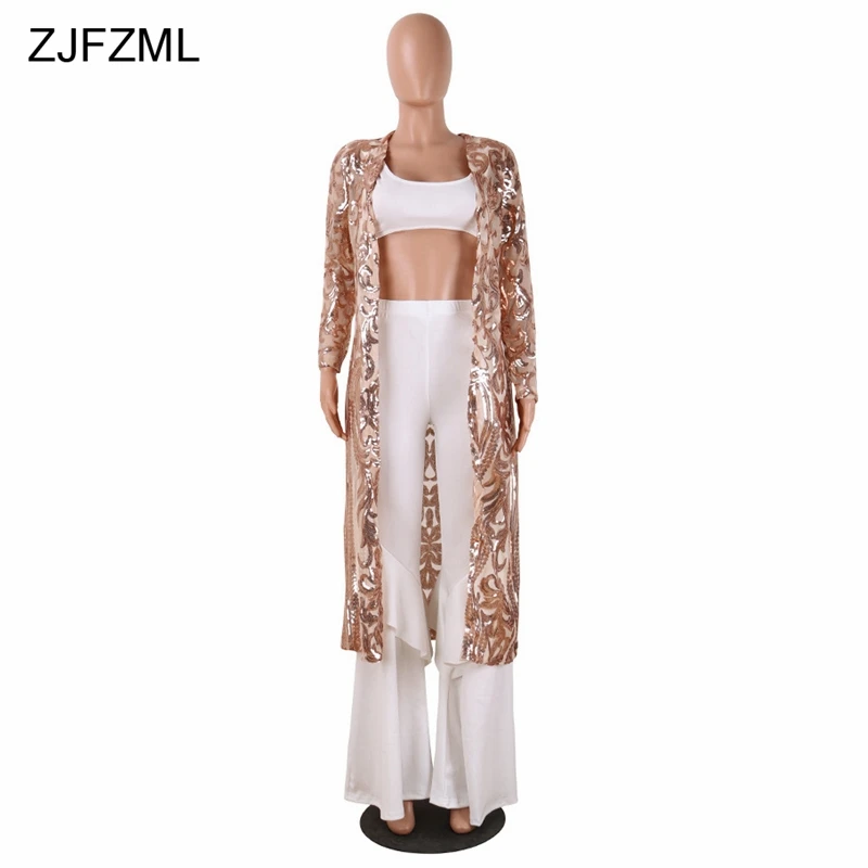 Женская длинная куртка ZJFZML с длинным рукавом и блестками|sequin jacket|see through jacketcoats coats