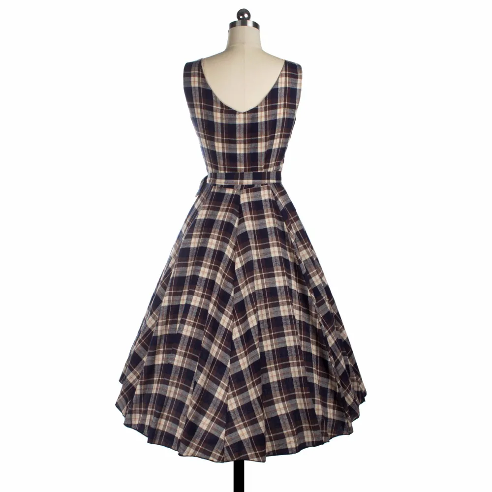 2017 платье в стиле Одри Хепберн с О-образным вырезом и поясом клетку бальное vestidos