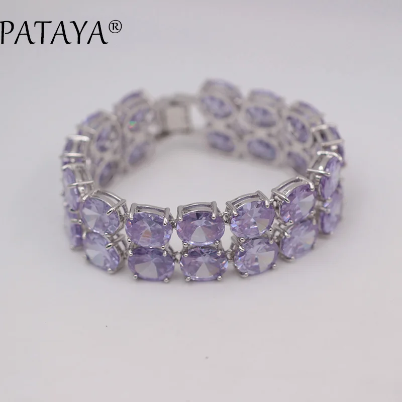 Женский двухрядный браслет PATAYA фиолетовый овальный с натуральным цирконием 77 г