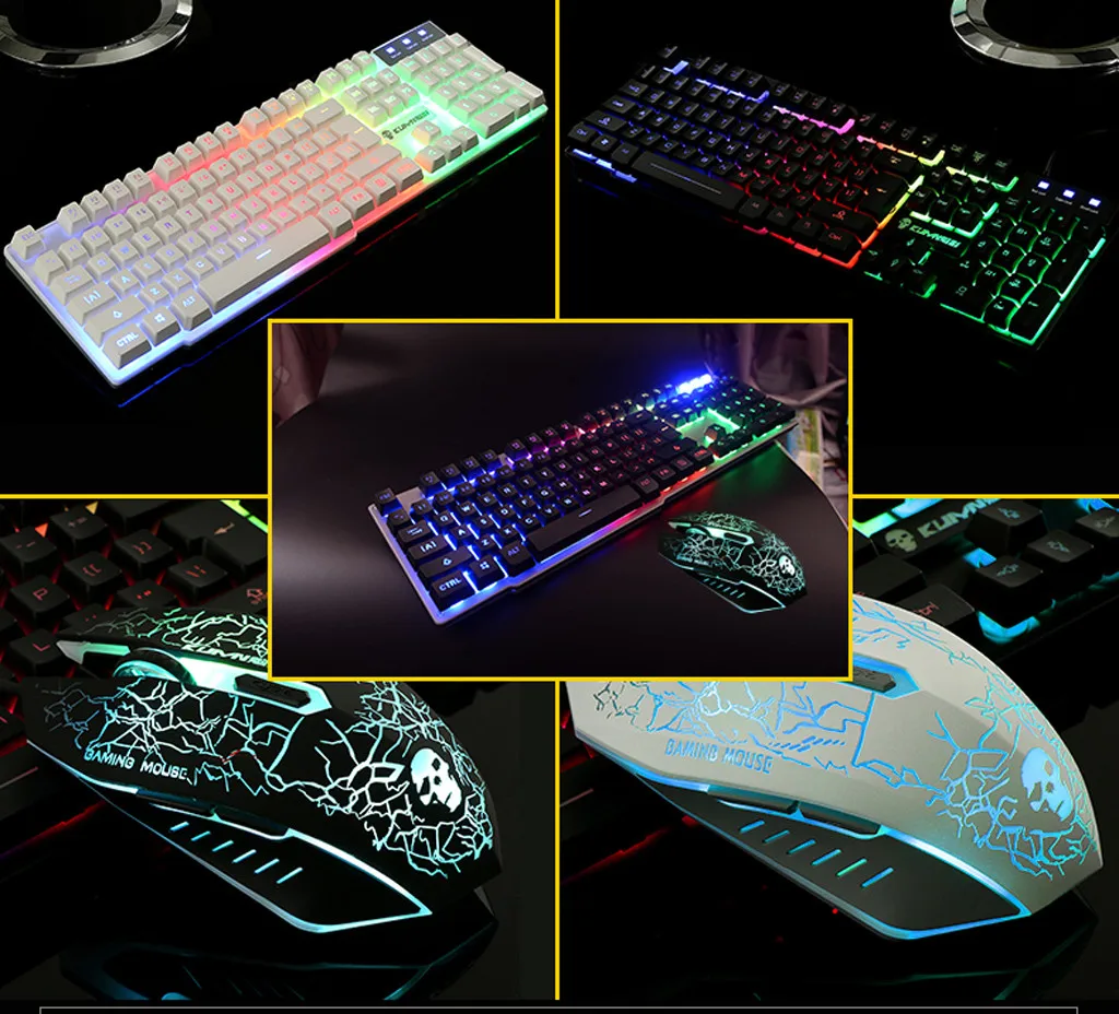 T6 Rainbow Backlight Usb Ergonomic Gaming Colorful Keyboard and Mouse Set for PC Laptop Tablet Desktop Russian sticker Y2.21 | Компьютеры