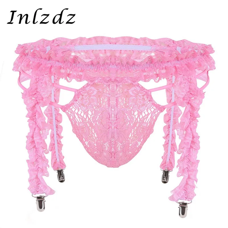 Мужские трусы трансвеститы нижнее белье 4 пояса с рюшами клипсами в виде сердца