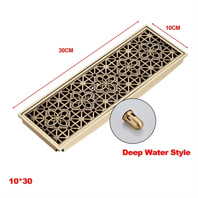 E Deep Water 8*30 см античная латунь ванная комната Линейный душ Трап провода фильтр художественная резная крышка отходов Слив DL-0578F - Цвет: E Deep Water