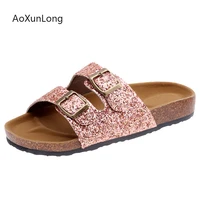 women slippers ladies sandals summer fashion sequins thick soles muffin soft shoes home flip flops outdoor flats beach slides