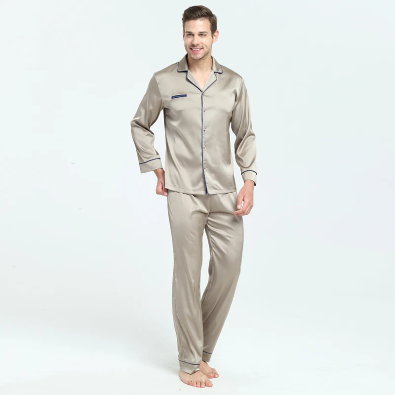 Mens Silky Satin Pajama Sets with Long Pants Sleepwear Home Wear Loungewear for Men | Мужская одежда