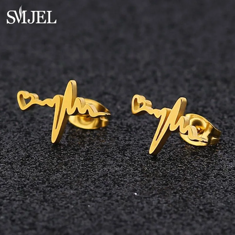 Черные серьги SMJEL гвоздики в форме сердца из нержавеющей стали ювелирные изделия