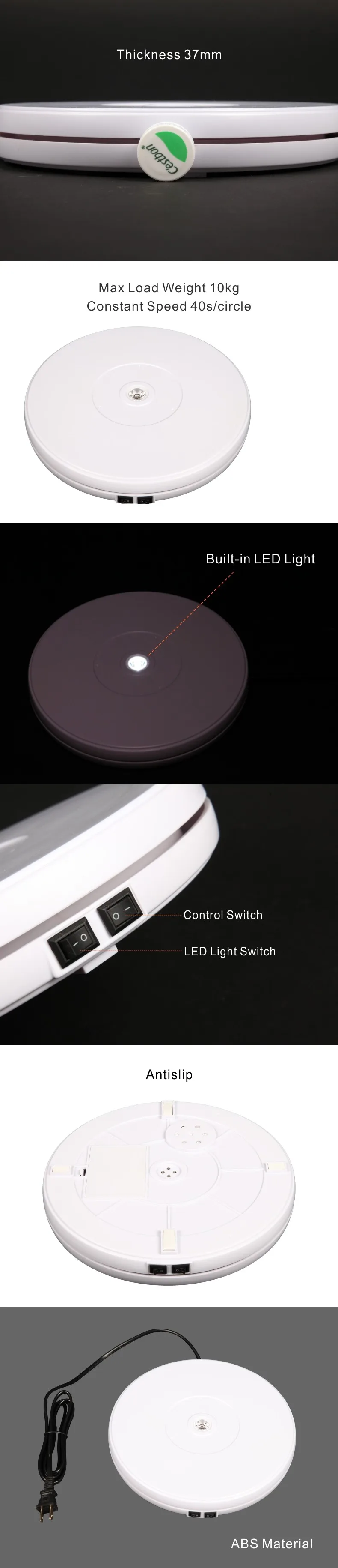 Falcon Eye 1" 25 см Led Поворотная платформа-светильник 360 градусов электрический поворотный стол для фотосъемки проигрыватель по карману 10кг T360-A02