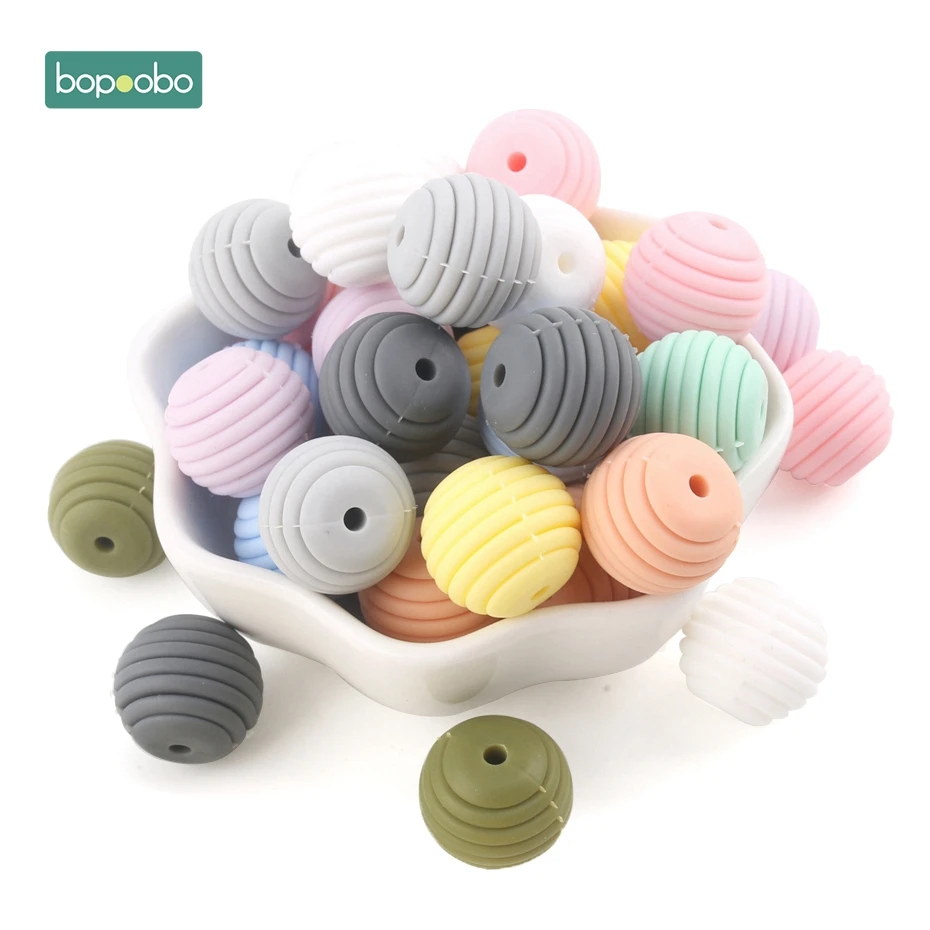 Bopoobo-Cuentas de silicona para dentici&oacute;n de beb&eacute;, abalorios redondos en espiral de grado alimenticio de 15mm, sin BPA, 10 piezas-2