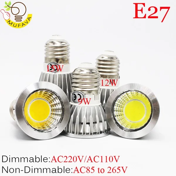 E27 Светодиодный cob Светодиодный прожектор 9 Вт, 12 Вт, 15 Вт, AC85~ 265V E27 E14 GU10 MR16 12V светодиодный лампы warmwhite COB светодиодный лампы света лампочки - Испускаемый цвет: E27