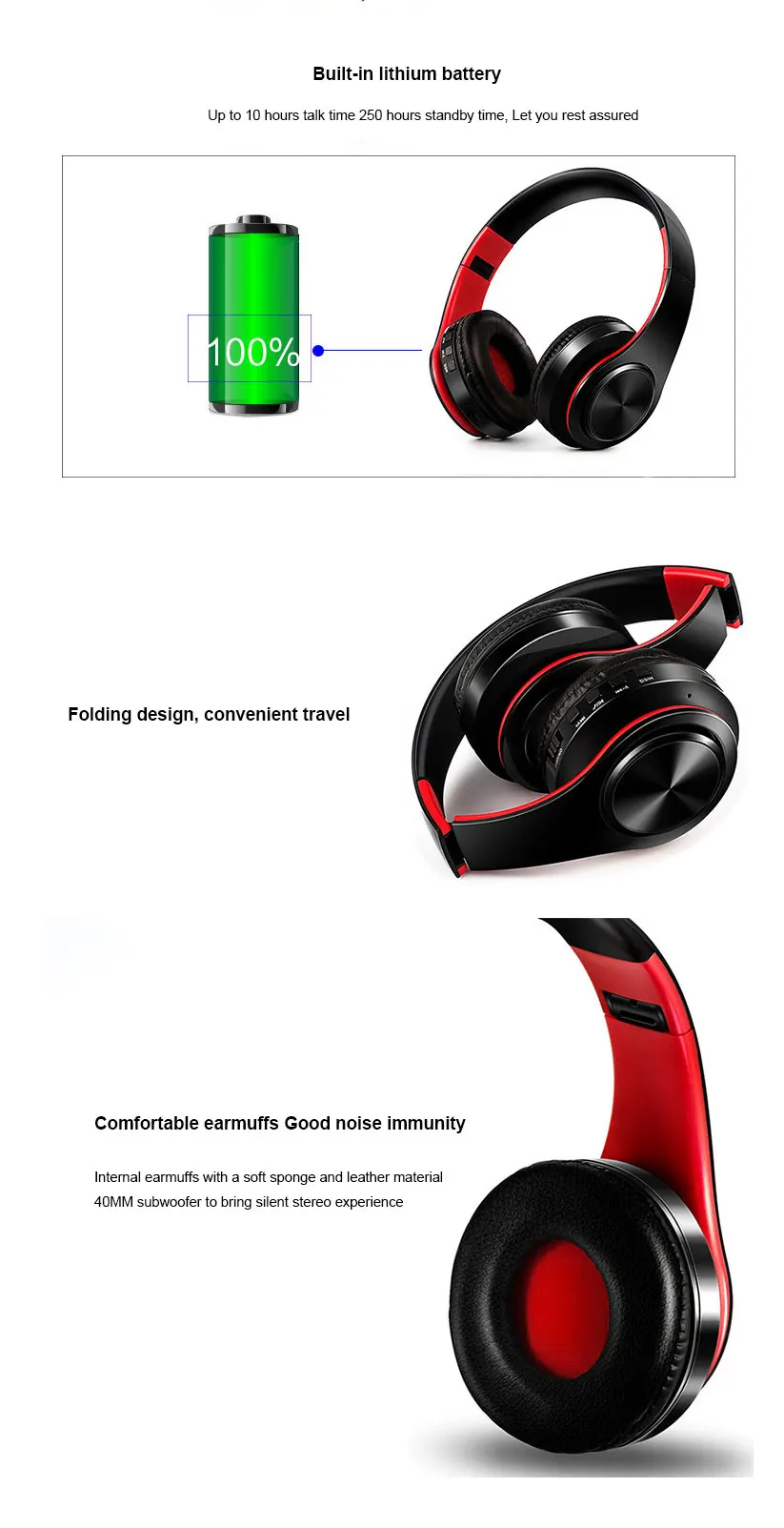 Беспроводные наушники bluetooth-гарнитура наушники Складная регулируемая гарнитура с микрофоном для мобильного телефона