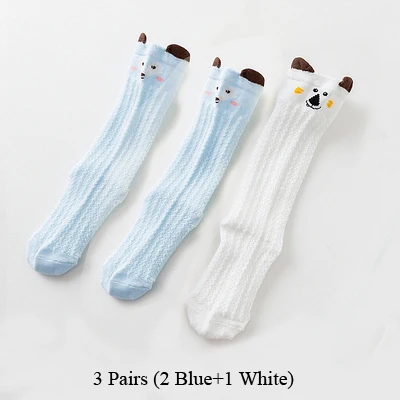 2 Blue and 1 White 3 пары/партия, носки для новорожденных, длинные летние дышащие носки для маленьких мальчиков и девочек, носки до колена с рисунком, носки для младенцев, sokken - Цвет: 2 Blue and 1 White