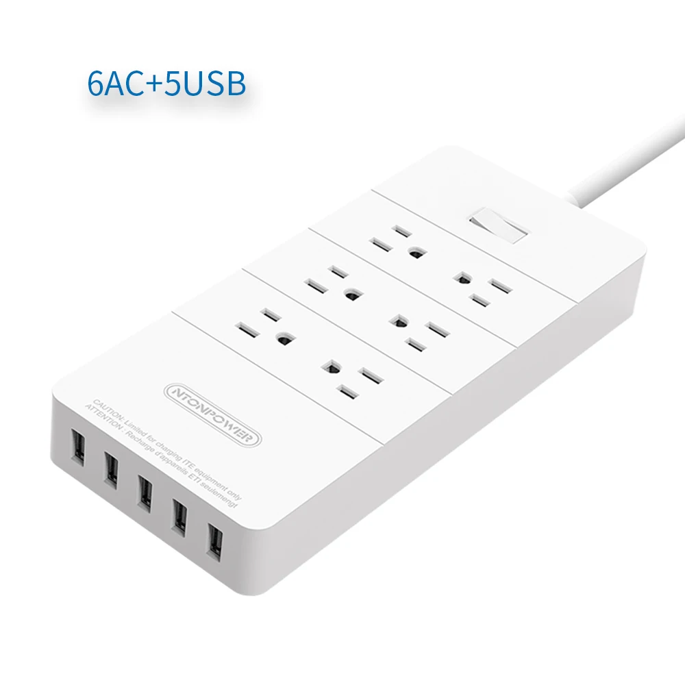 8AC 5USB NTON Защита от перенапряжения напряжения 1850 Вт умная лента питания с 6 розетками и 5 USB 40 Вт Зарядное устройство энергосбережение для дома ETL - Цвет: 8AC 5USB