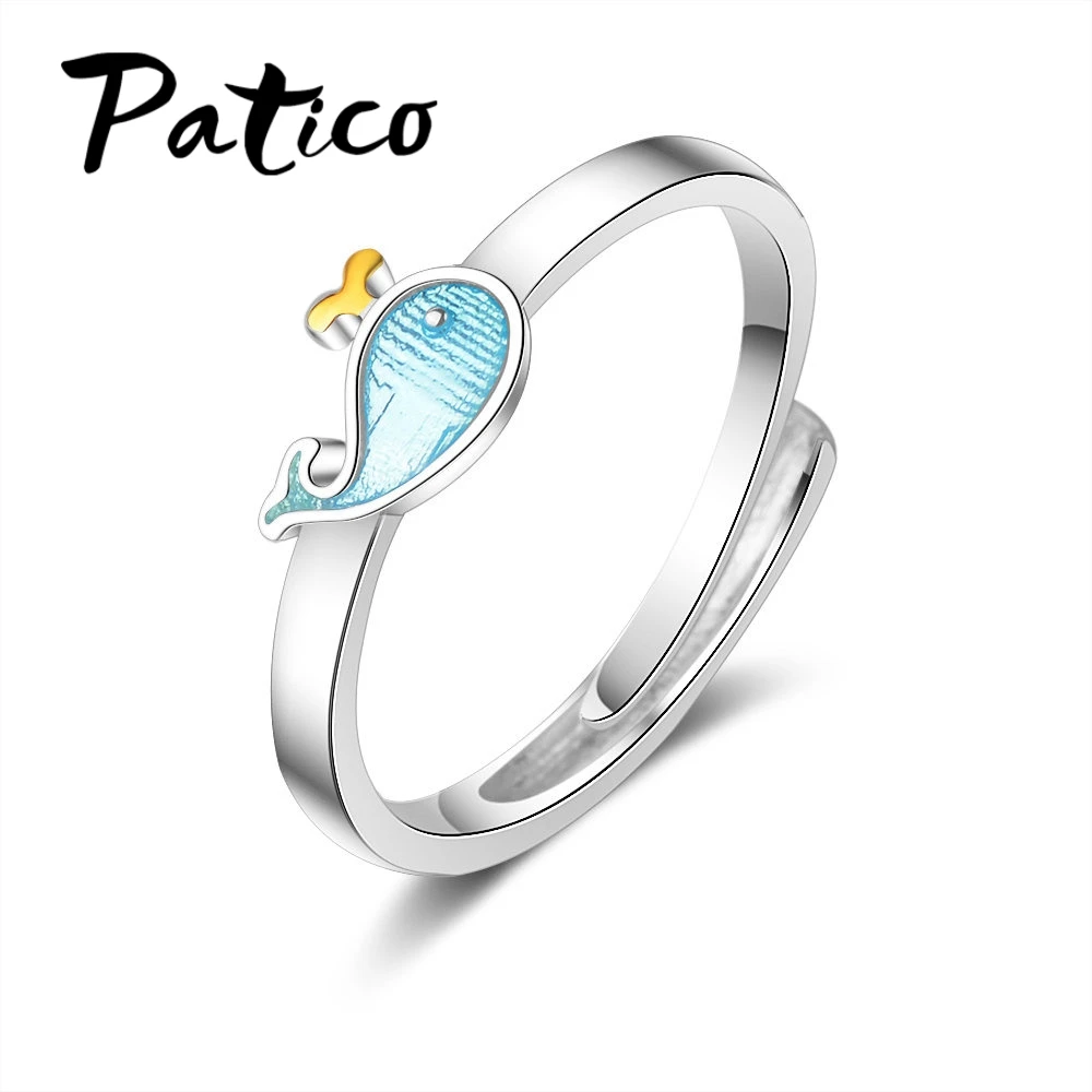 

Top Quality 925 Sterling Silver Fashion Blue Dolphins Cocktail Opening Ring Sizable For Students Teen Girl Kids